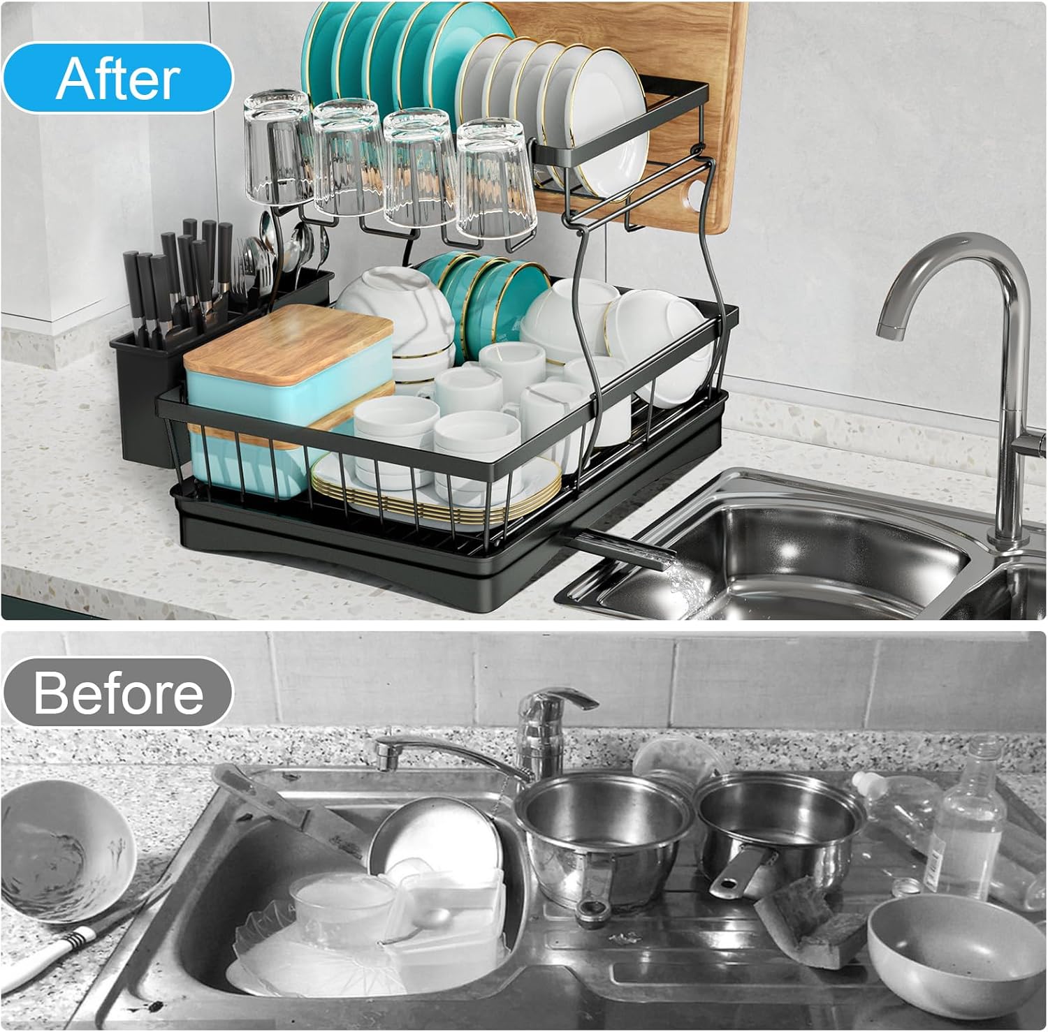 Thumbnail 5 de 7 code Large Dish Drying Rack — 2-Tier Dish Drainer 🍽