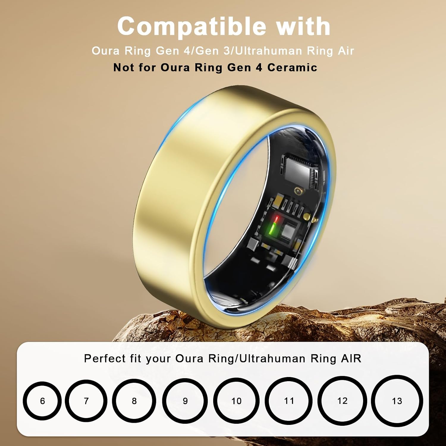 Detalle 2 de 3 Pack TPU Ring Covers for Oura Gen 4/Gen 3 Horizon/Heritage/Ultrahuman Ring Air – Clear, Silver & Gold (Size 8)