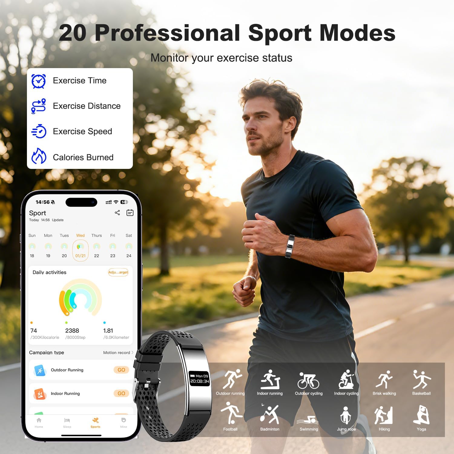 Detalle de Bracelet connecté WeBeqer (femme & homme) — Fitness tracker avec suivi cardio, SpO2 et sommeil, IP68