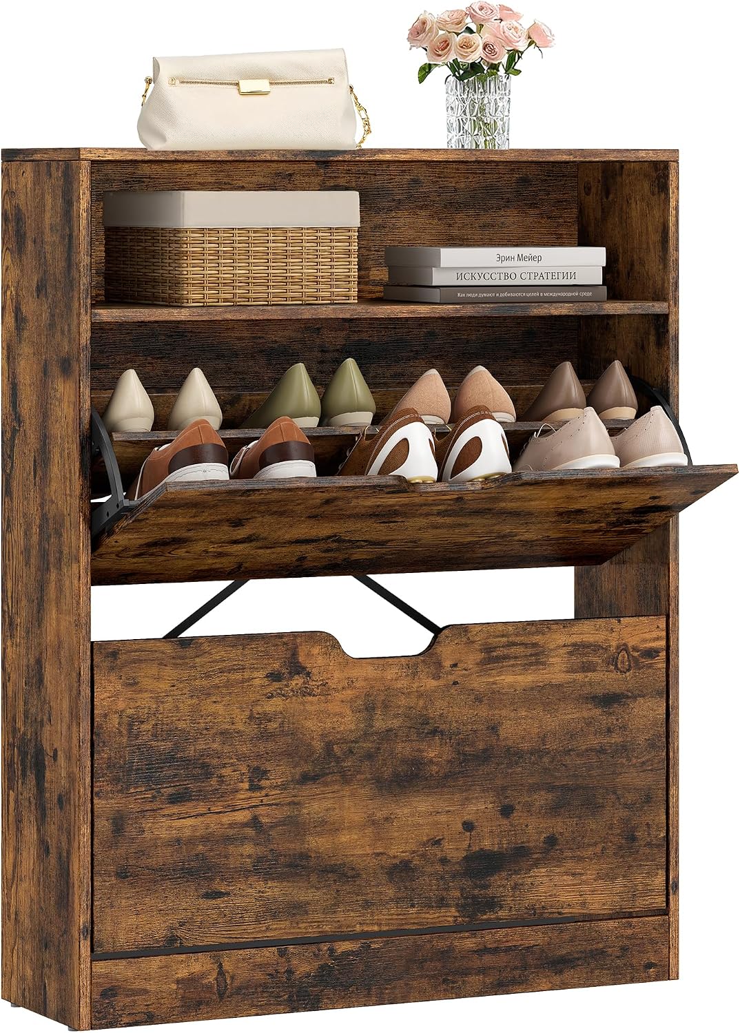 Detalle de VASAGLE LBC048B01 Shoe Cabinet with Hinged Doors and Adjustable Dividers