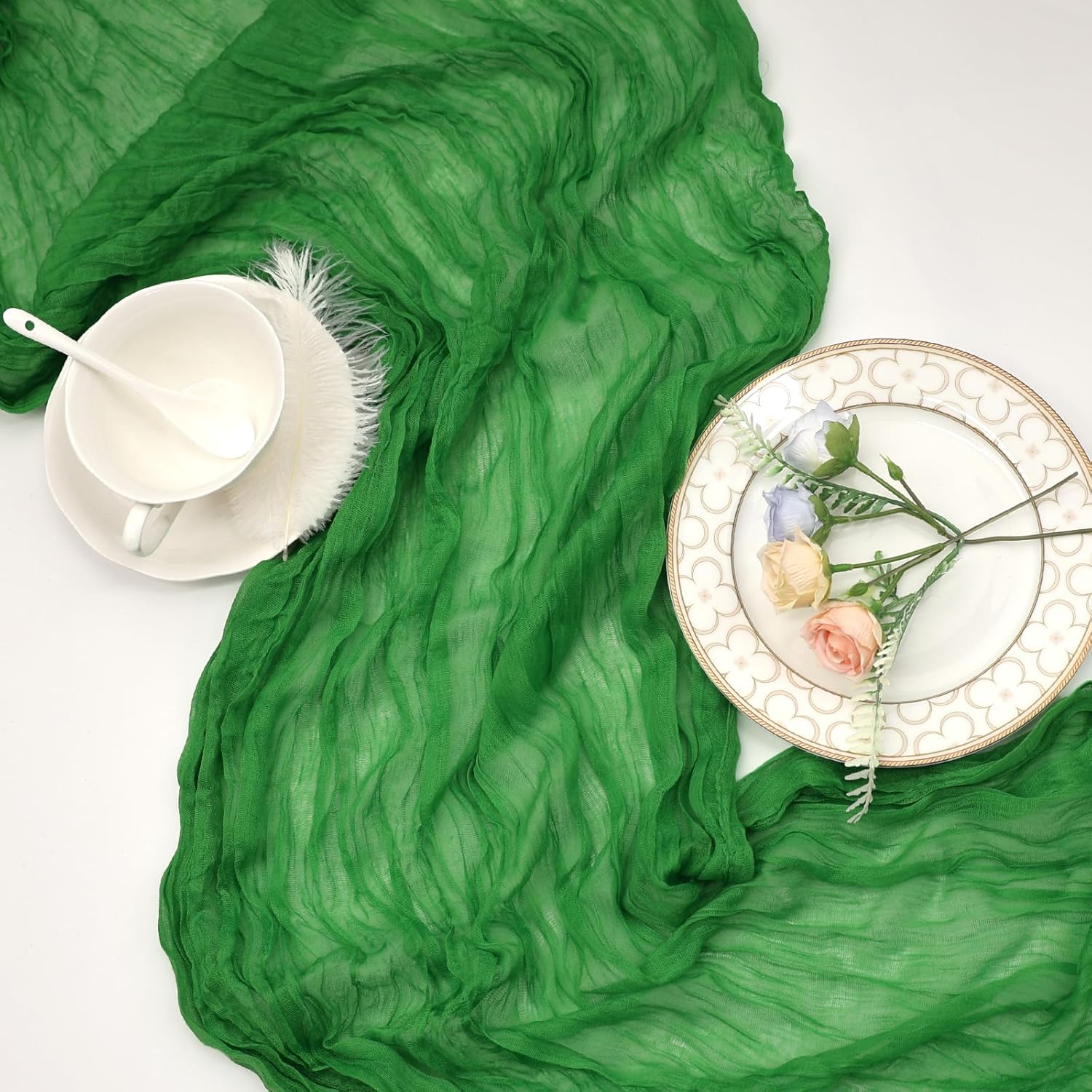 Thumbnail 5 de 12-Pack Green Cheesecloth Table Runner (Boho Gauze), 35 x 120 Inch Rustic Sheer Runner for Parties & Events