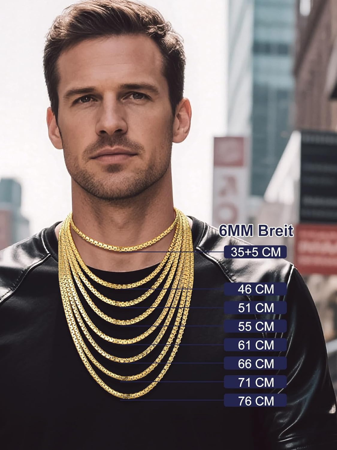 Thumbnail 6 de Bandmax Venezianer-Halskette aus 316L Edelstahl (silber/vergoldet/schwarz) – Herren & Damen, Gliederkette ohne Anhänger