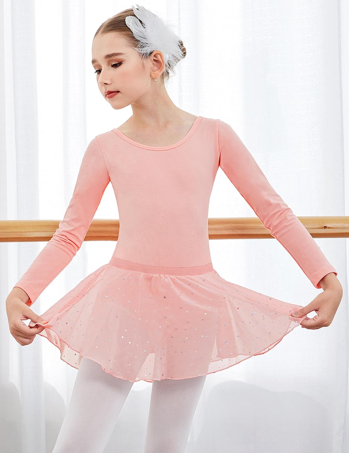 Thumbnail 1 de Zaclotre Girls’ Ballet Leotard with Removable Shiny Skirt, Long Sleeves