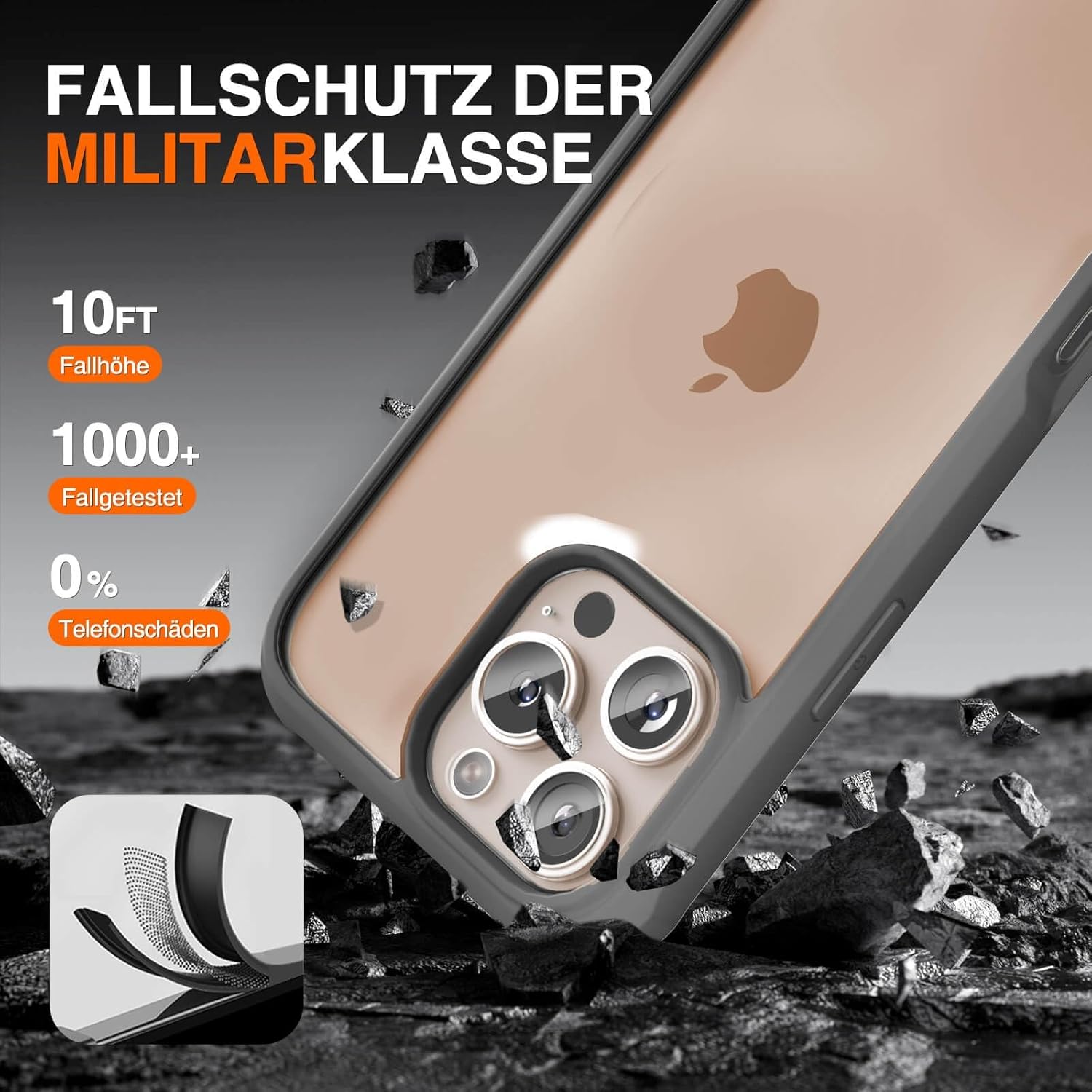 Thumbnail 3 de Leedia 360° Schutzhülle für iPhone 16 Pro Max (6,9") mit integriertem Displayschutz + 2× Kameraschutz – Grau