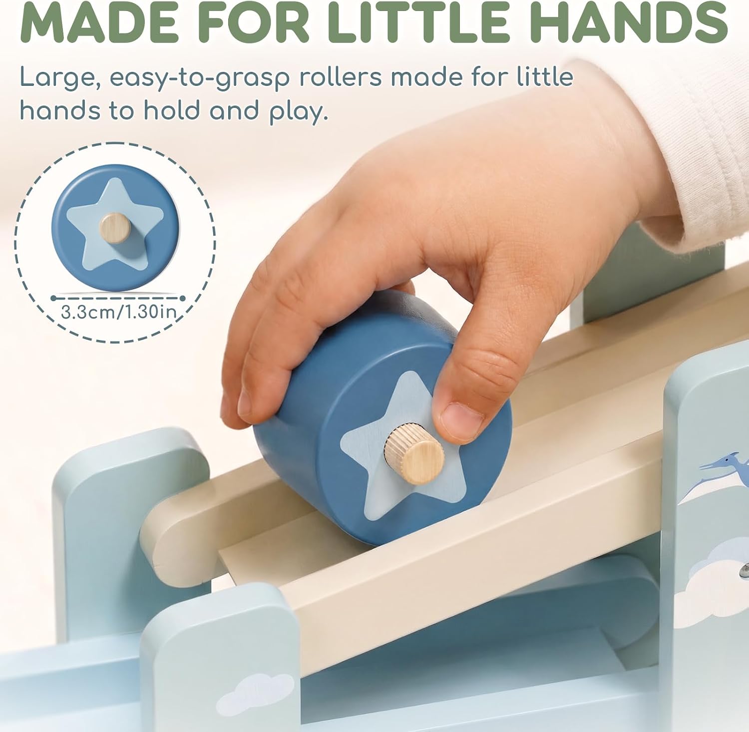 Detalle de Lehoo Castle Wooden Dinosaur Ramp Toy with 4 Rollers