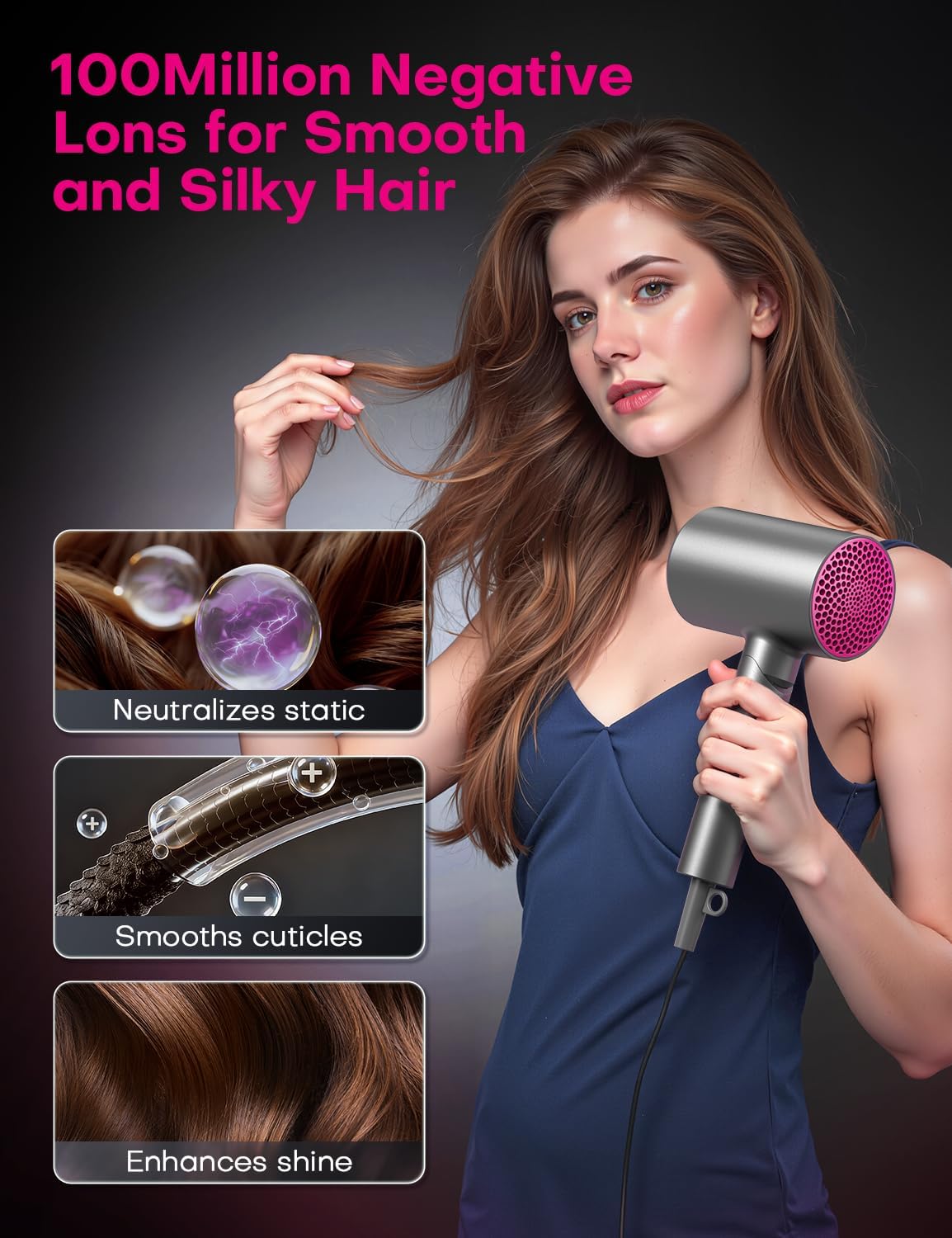Thumbnail 5 de Foldable Ionic Hair Dryer 1800W travel hairdryer