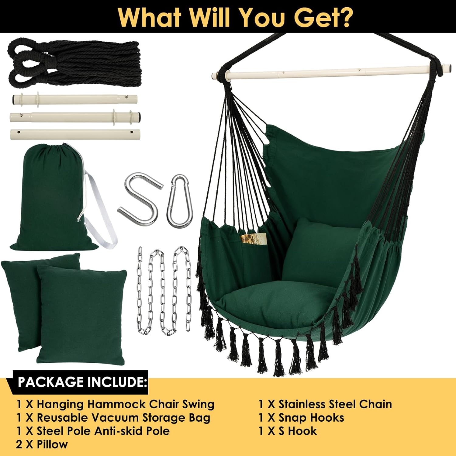 Thumbnail 5 de Y- STOP YS-MAC-green Macrame Hanging Chair, 500 lb Limit, Cushions and Pocket