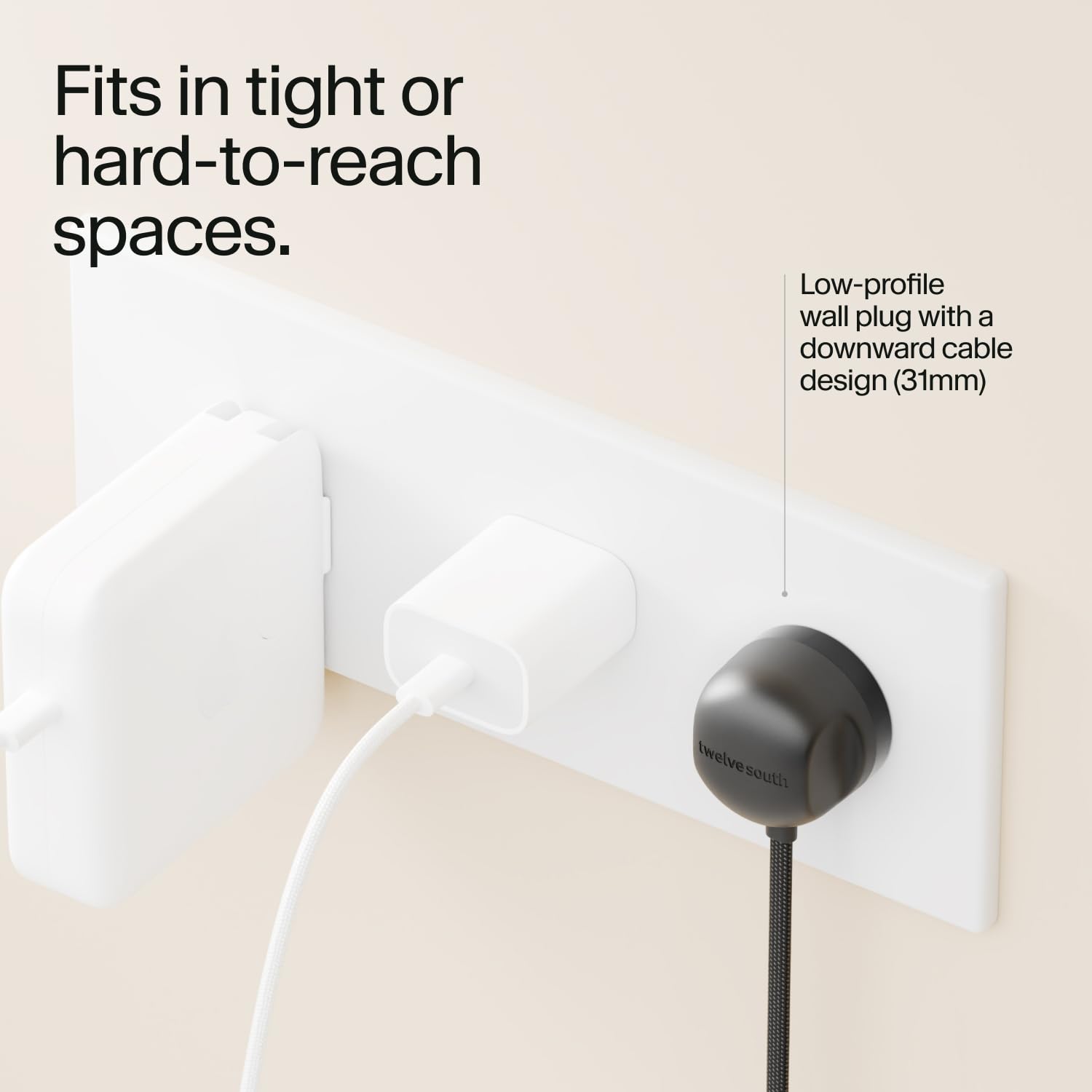 Detalle de Twelve South PowerCord All-in-One 30W USB-C Fast Charger with 4 ft Cable and Wall Adapter (Slate)