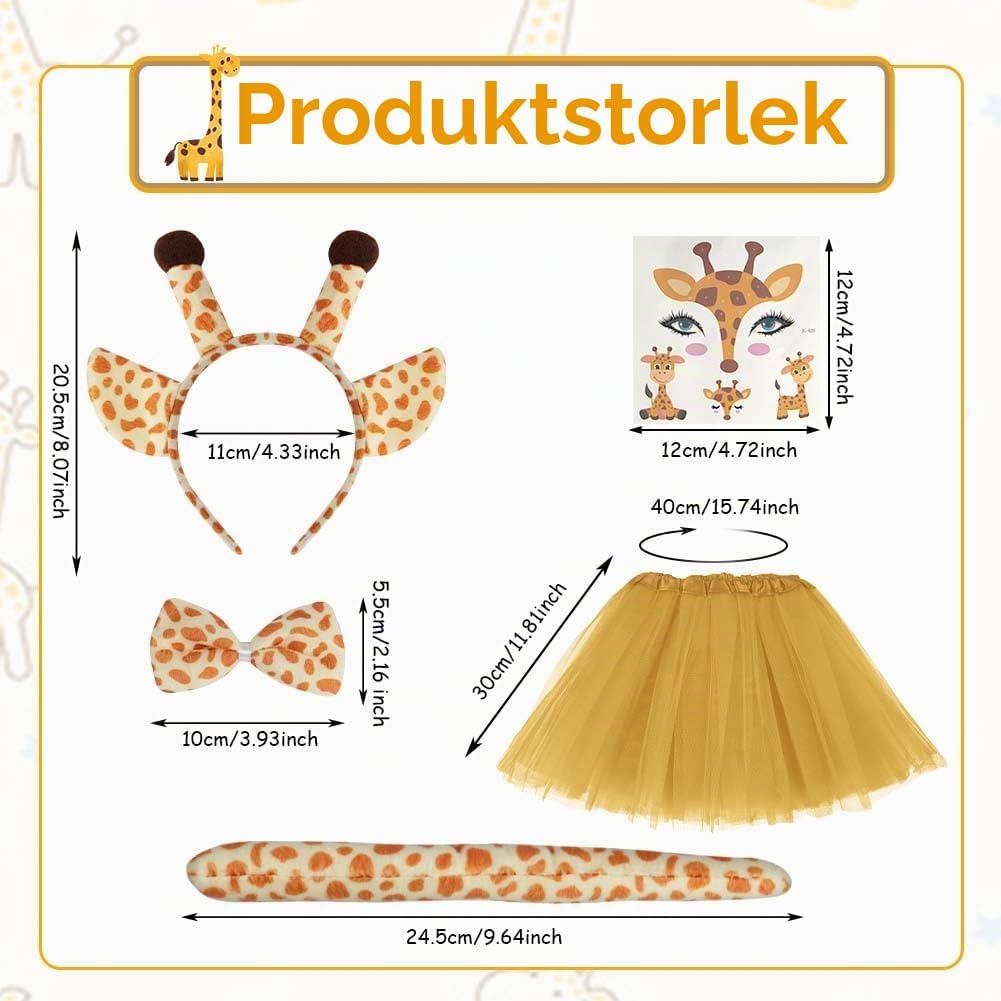 Detalle de ACWOO giraffdräkt, 5 delar med tutu, girafföron, fluga och svans