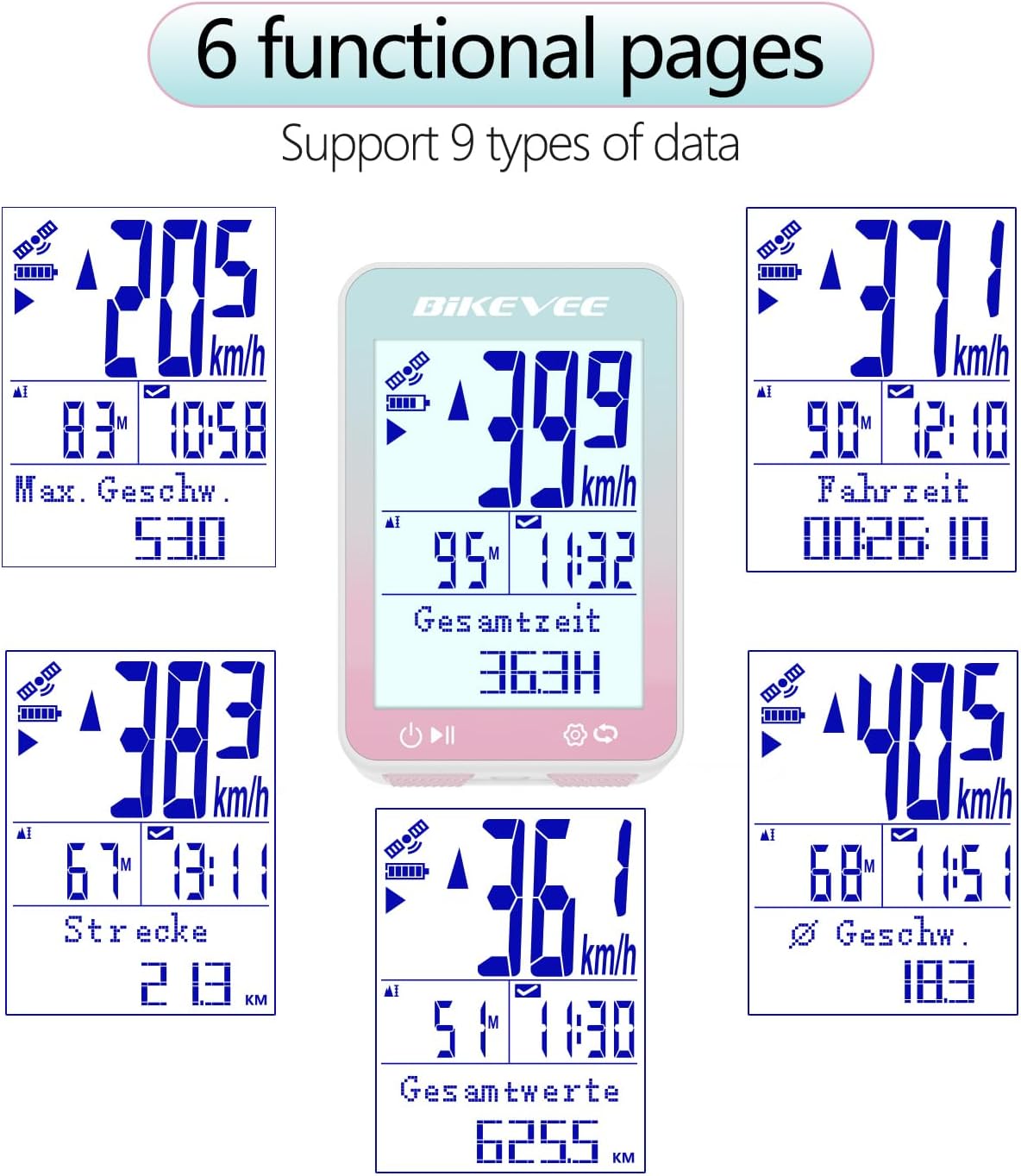 Detalle 2 de Bikevee GPS-Fahrradcomputer kabellos mit 2,4'' FSTN-Display, IPX7 & bis zu 28 Std. Akku