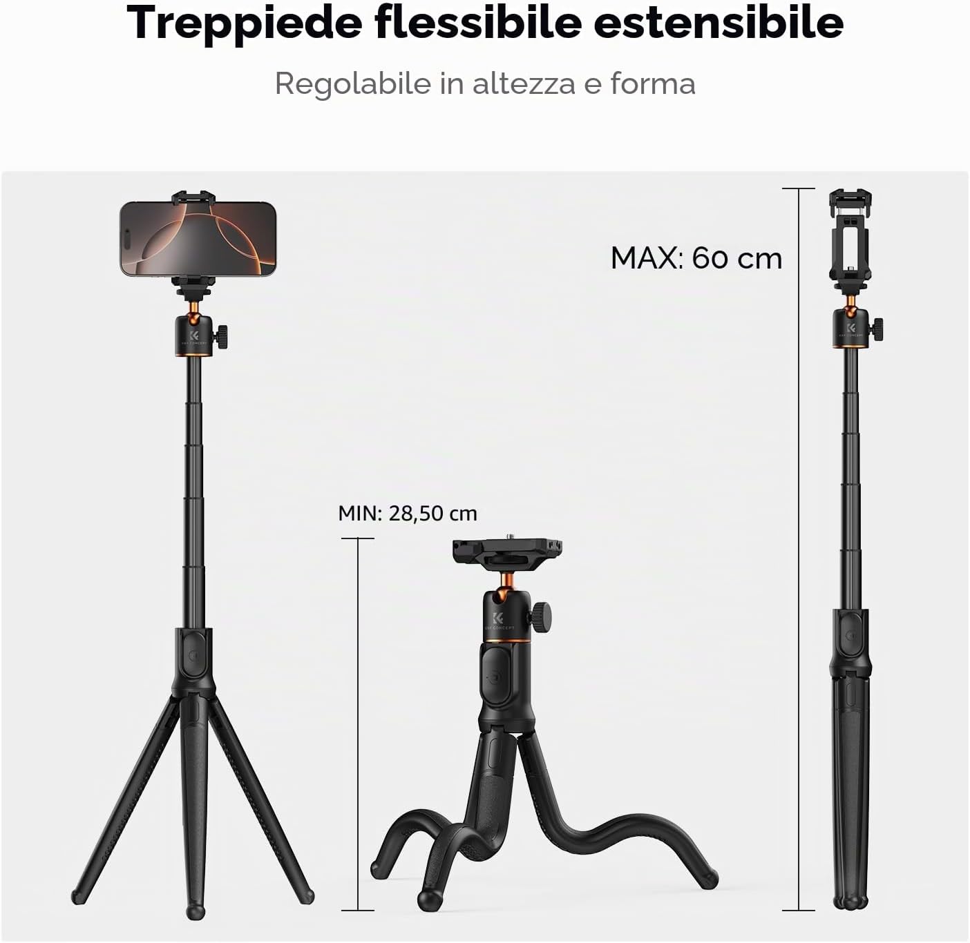 Thumbnail 2 de K&F Concept Treppiede Smartphone MS29: Mini Treppiede Estensibile con Telecomando e Testa a Sfera a 360°