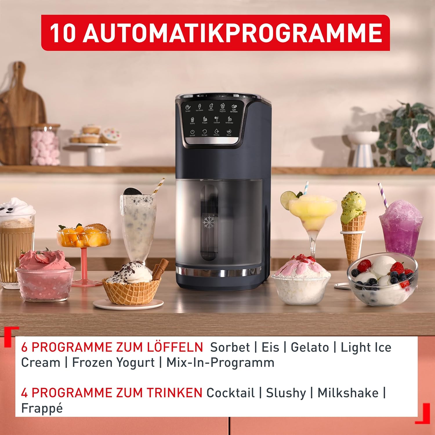Thumbnail 1 de Tefal Dolci Eismaschine mit 10 Programmen, Mix-In-Funktion & automatischem Reinigungsprogramm (inkl. 3× Tritan-Eisschüsseln)
