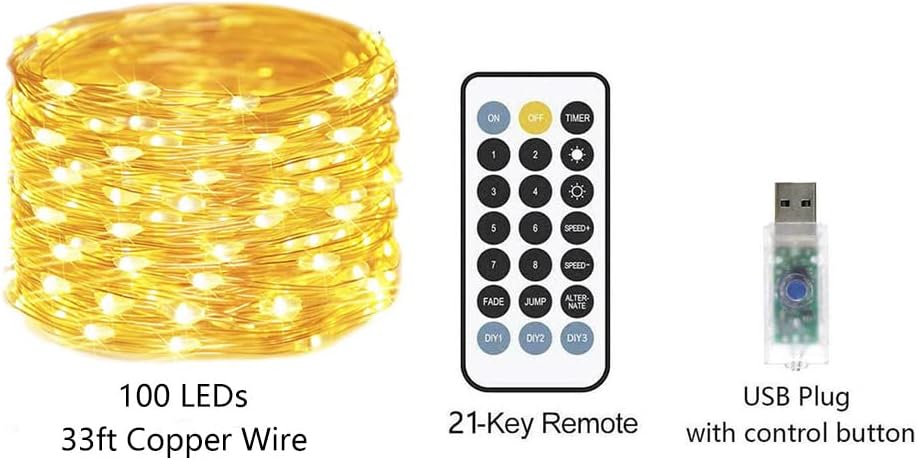 Detalle 2 de FULEN 33ft Fairy Lights, 100 Warm White LEDs, USB Powered