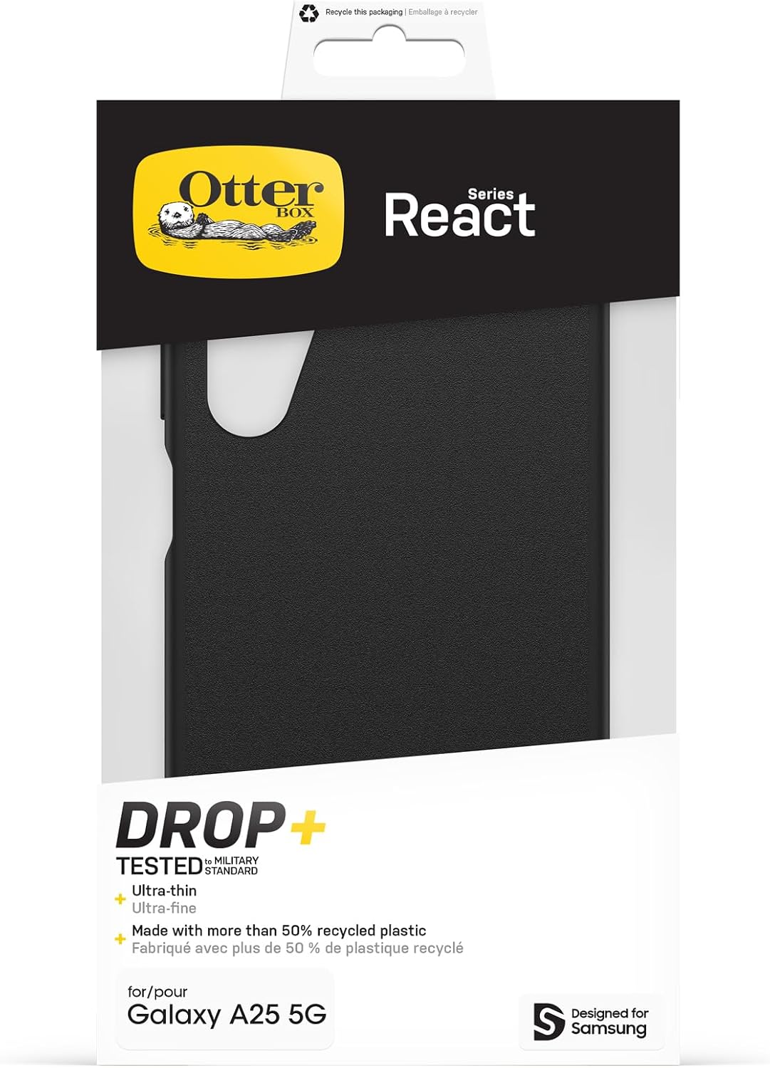 Detalle 1 de OtterBox React Series Cover per Samsung Galaxy A25 5G: ultrasottile, antiurto e testata MIL-STD 810G (Nero)