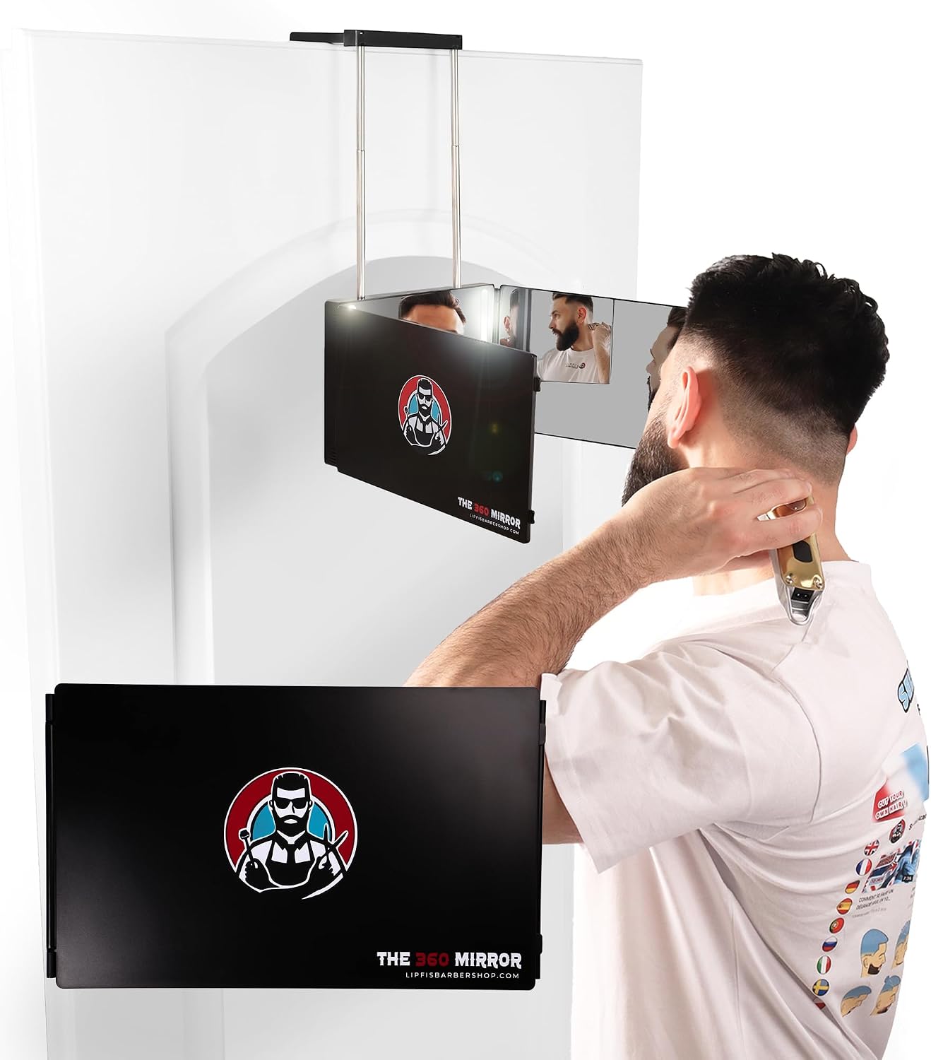 Thumbnail 1 de The 360 Mirror: 3-Way Self Haircut Mirror with Adjustable Mounts and Mini LED (Black, Mini LED Version)
