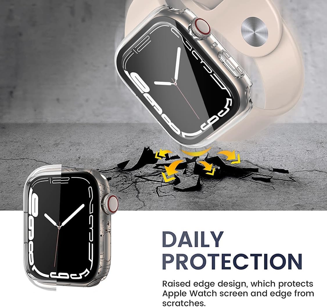 Detalle 2 de HANKN Hart Hülle + Displayschutz 2er-Set für Apple Watch Series 9/8/7 45mm – Klarer Schutz aus PC und gehärtetem Glas