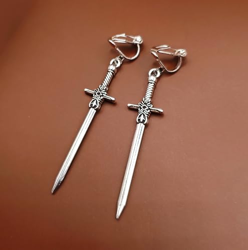 Thumbnail 3 de bySantana - 5 cm Silber Schwert Ohrringe | Handgefertigt, Mittelalter Stil, Dolch Ohrhänger (Ohrclips)