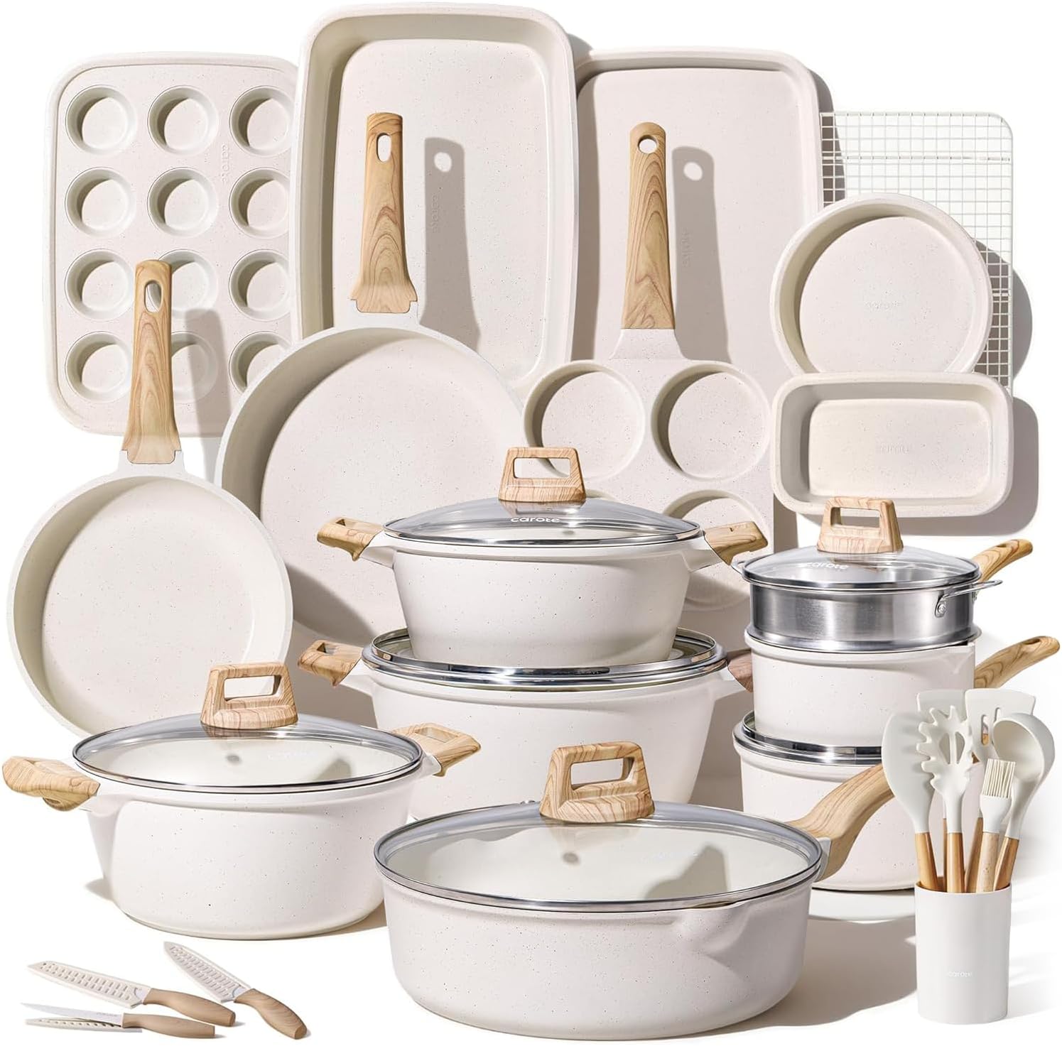 Detalle de CAROTE Nonstick Pots and Pans Set with Detachable Handle — 19-Pc Induction Ready Cookware for Small Spaces