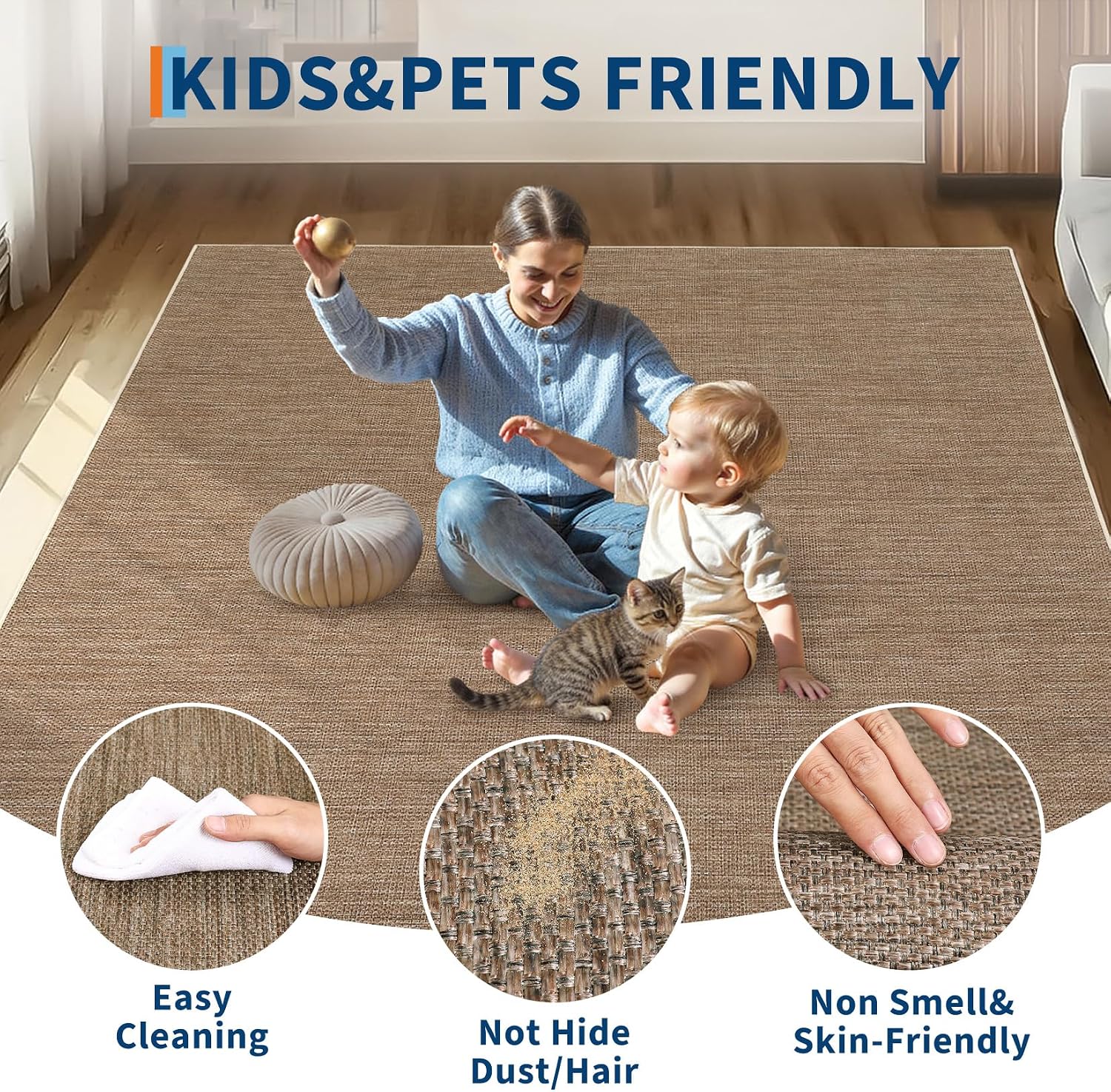 Detalle 1 de GarveeHome Solid Rug Tan 5x7 Area Rug, Washable Low-Pile Polyester