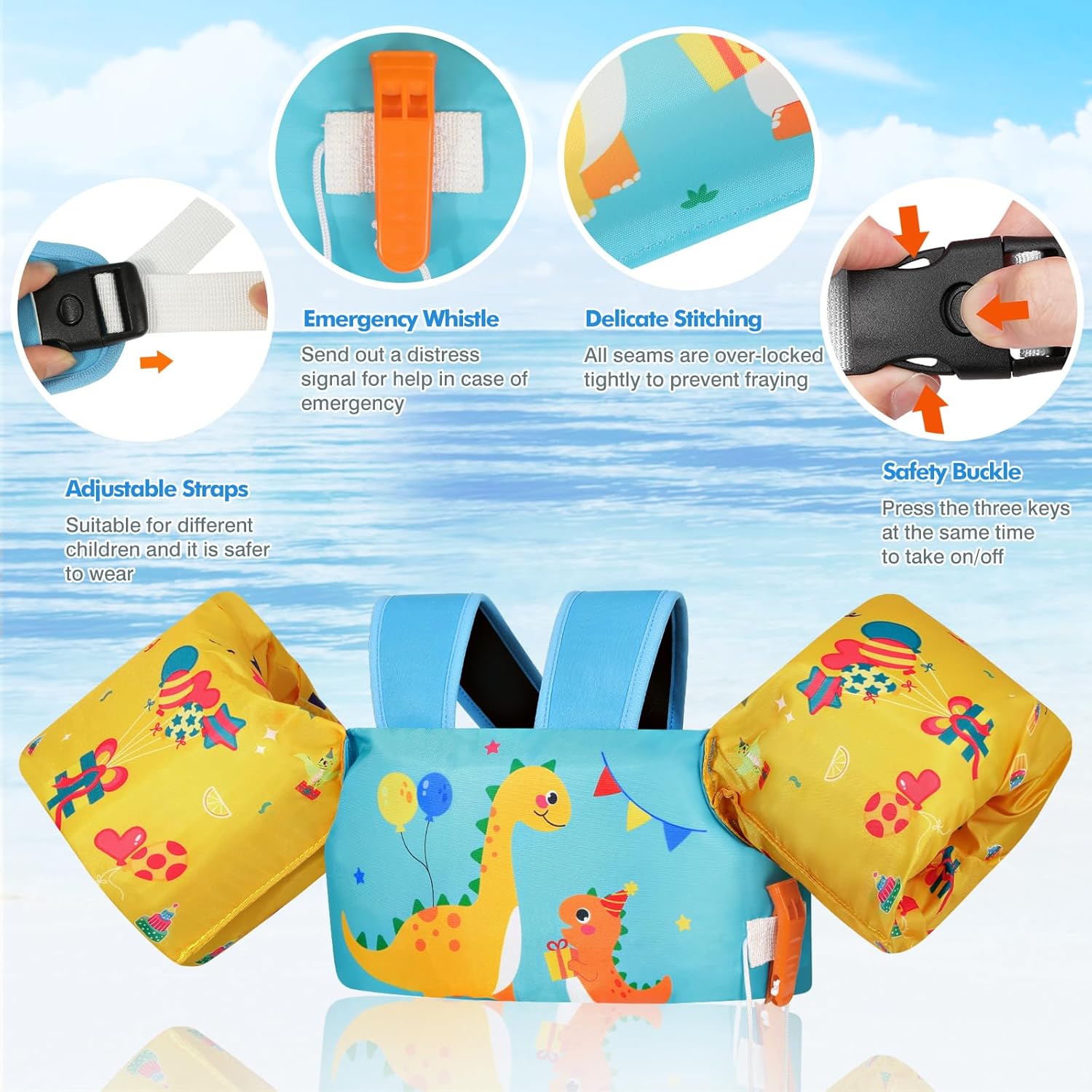 Thumbnail 2 de MoKo Kinder Schwimmflügel mit Schwimmtraining-Jacke, Cartoon-Motiv und D-Ring-Verschluss