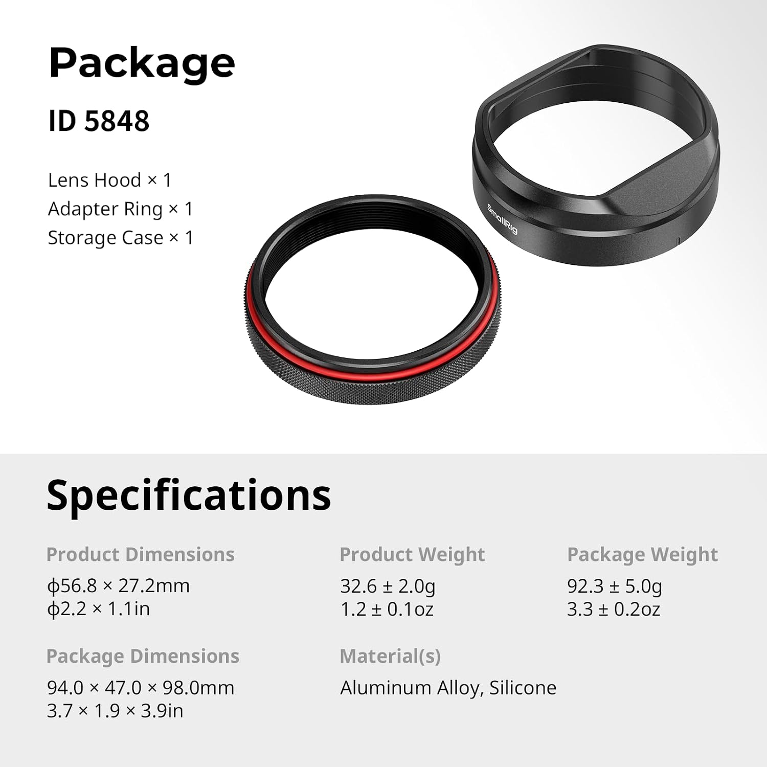 Thumbnail 5 de SMALLRIG 5848 zonnekap voor FUJIFILM X100VI/X100V met 49mm-filteradapter