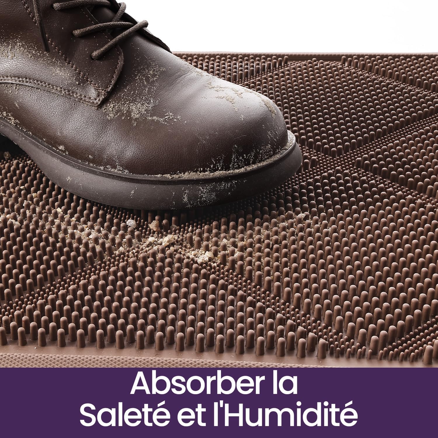 Detalle 2 de Paillasson extérieur DEXI 43 x 90 cm marron antidérapant avec trous de drainage
