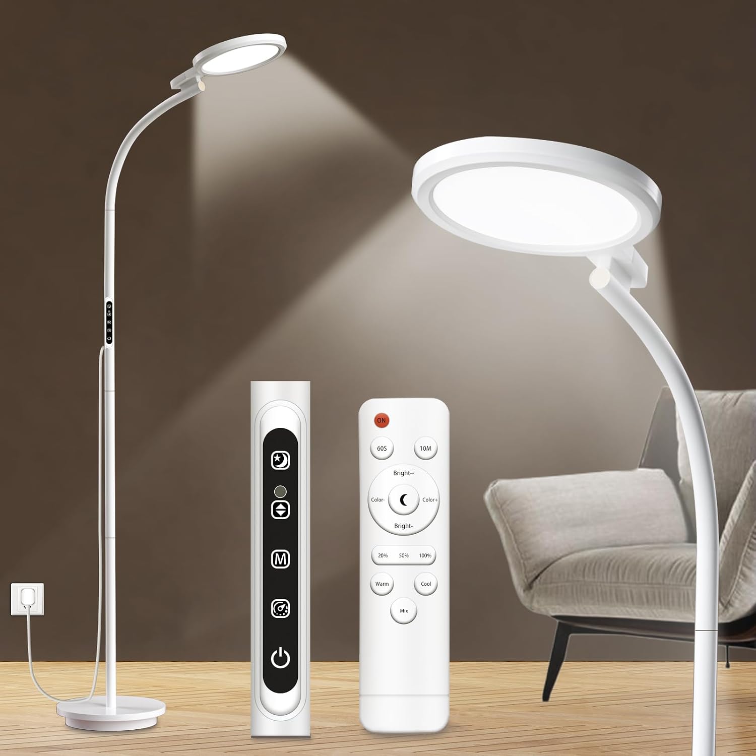 Detalle de Sozapooty GLD-YP5C-G2V2 10,000-Lux UV-Free Floor Lamp with Adjustable Gooseneck