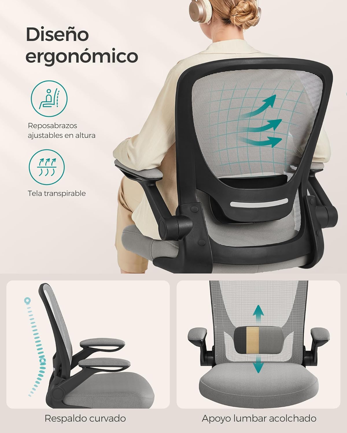 Thumbnail 6 de Songmics Silla OBN037G01 ergonómica