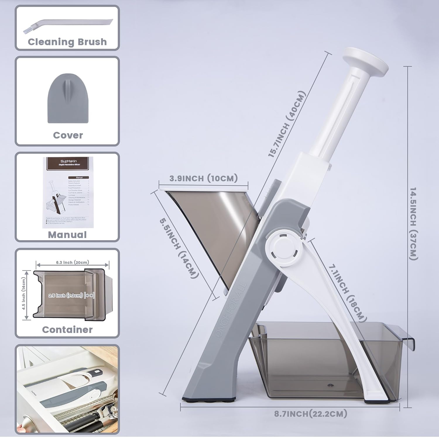 Detalle 2 de SupMaKin Safe Mandoline Slicer for Kitchen (Thickness Adjustable 0.1-8 mm) — Only Slicer