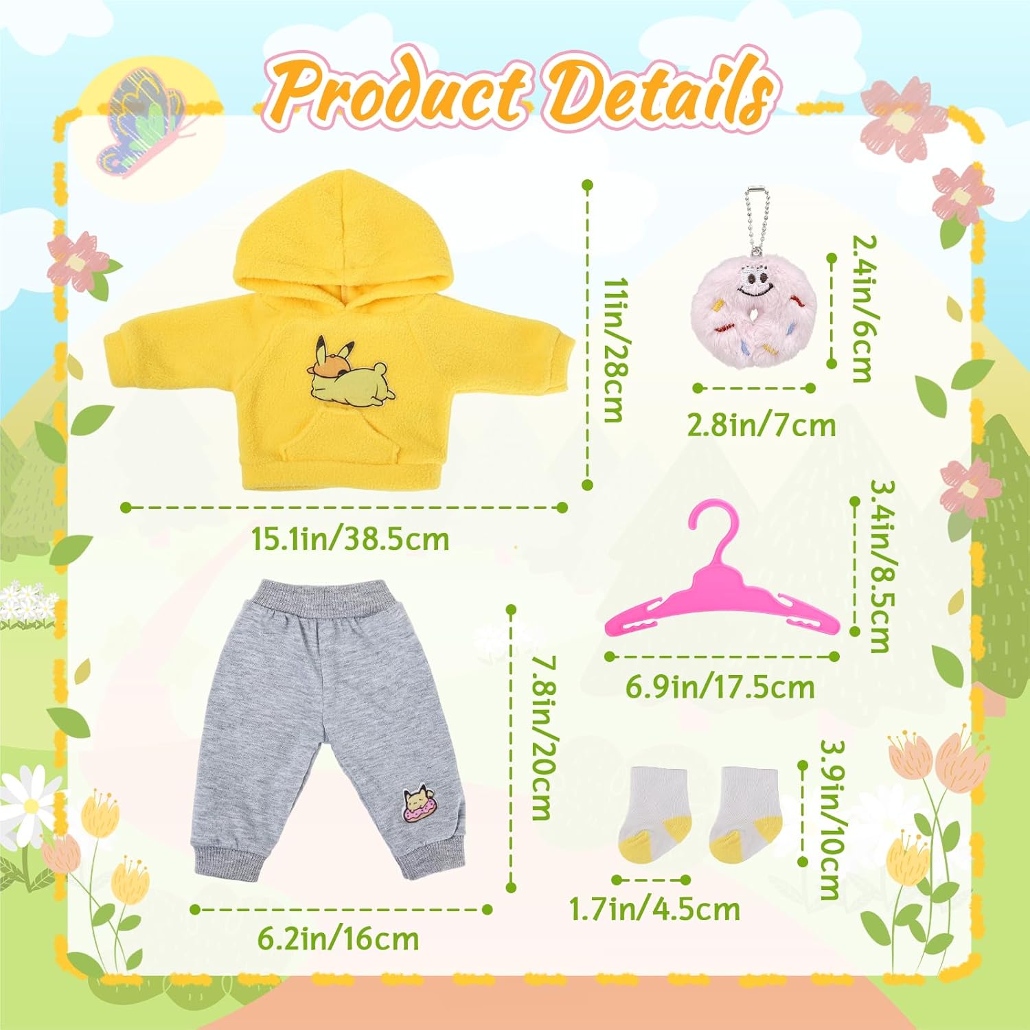 Thumbnail 1 de Orizizhic 5-teiliges Puppenkleidung-Set für Babypuppen (35–43 cm) – gelbe Hose, Jogginghose, Zubehör