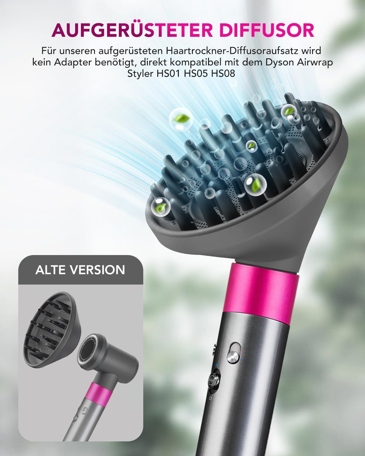 Detalle de Diffusor-Aufsatz für Dyson Airwrap – Kompatibel mit HS01/HS05/HS08, verstärkt natürliche Wellen und Locken (Grau)