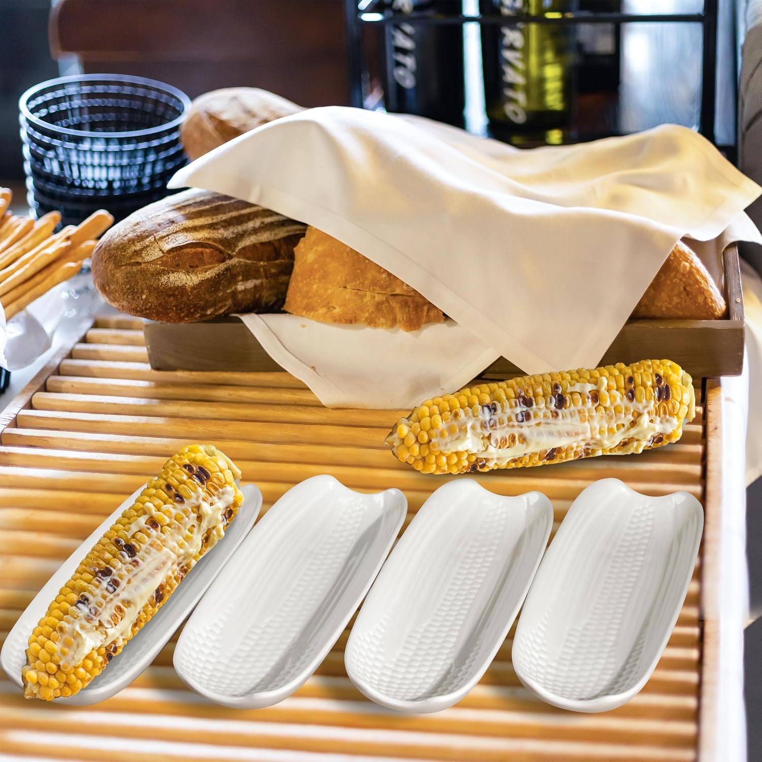Thumbnail 2 de Cinf Ceramic Corn Cob Holders 8.8" corn dish set 🍽