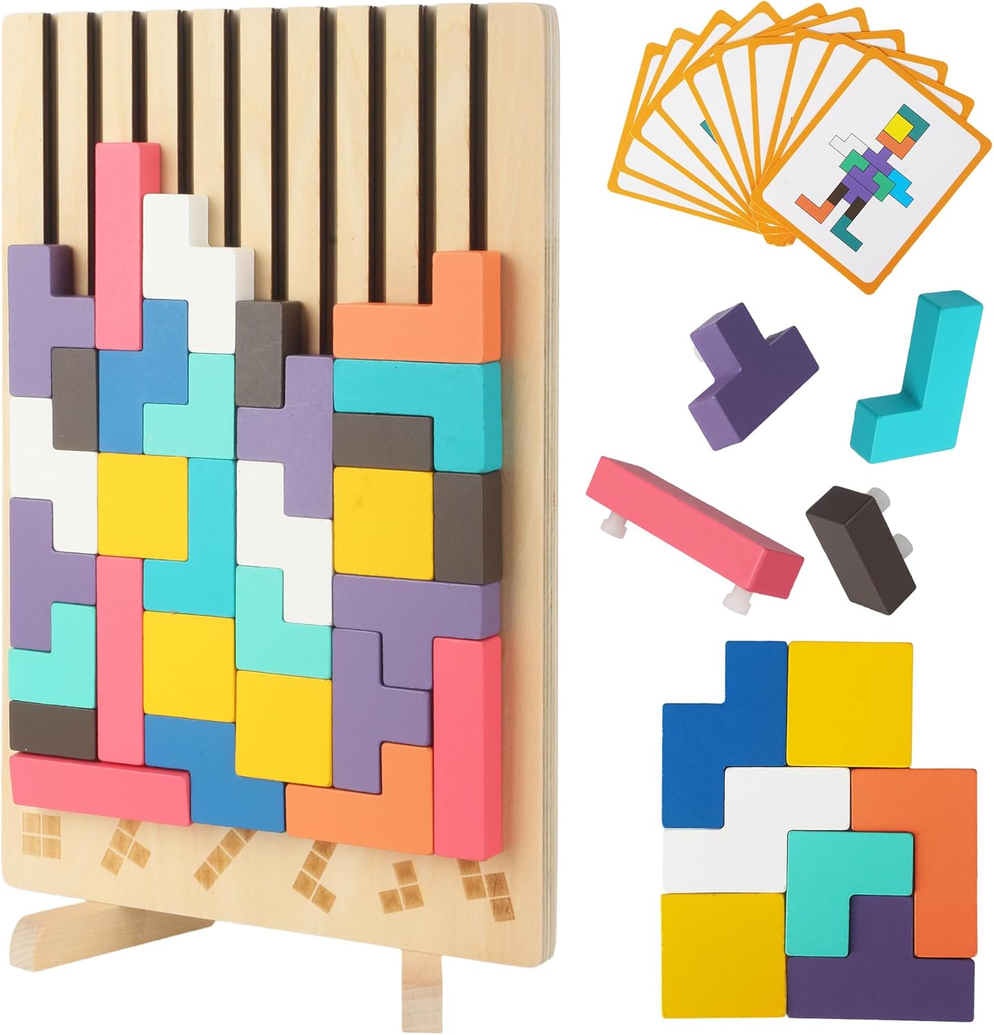 Detalle de BUCOMTU Rompecabezas 3D madera Tetris 10 tarjetas