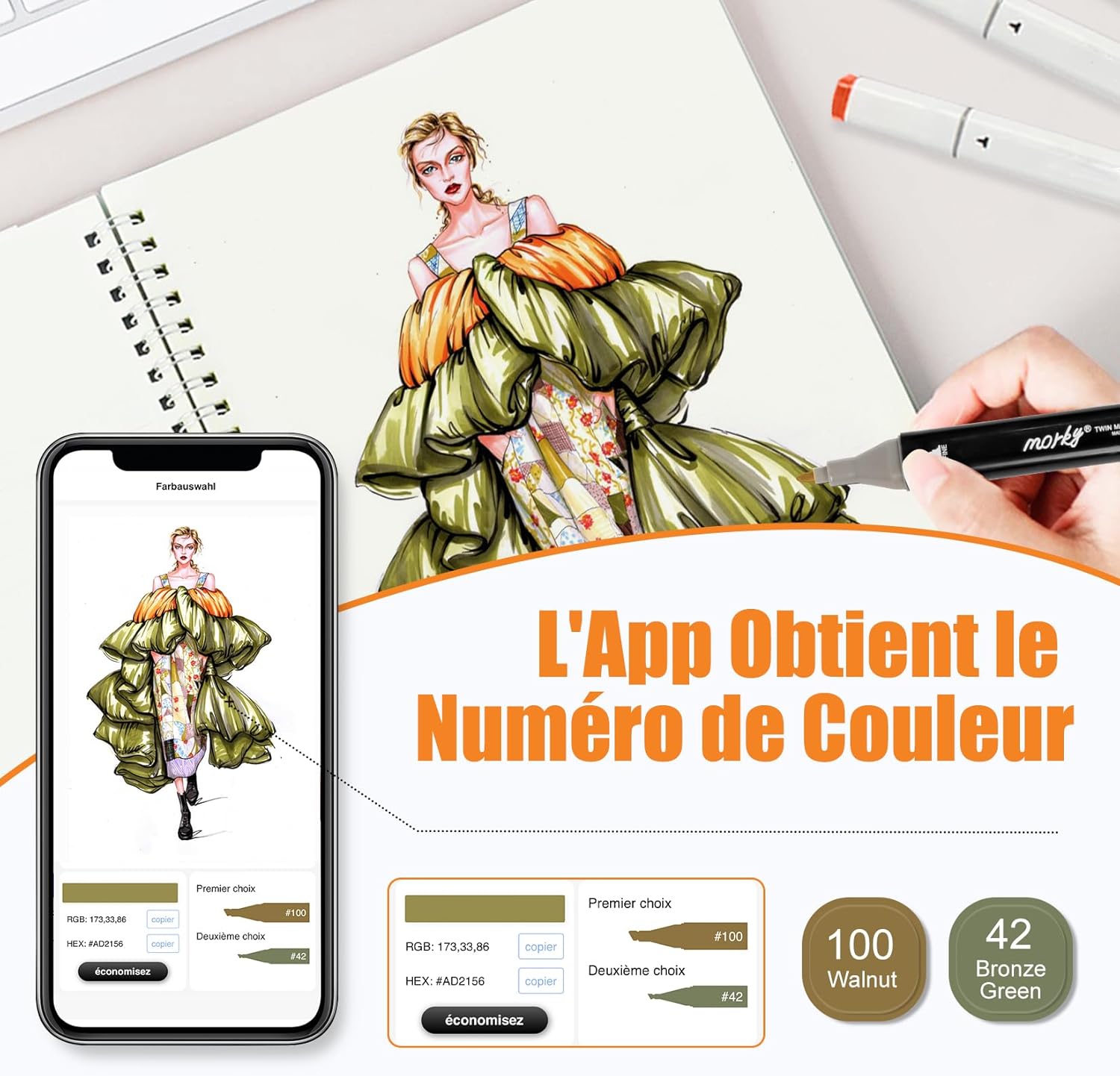 Detalle 2 de AEDAGA 168+2 feutres à alcool double pointe avec app gratuite (biseautée + fine)