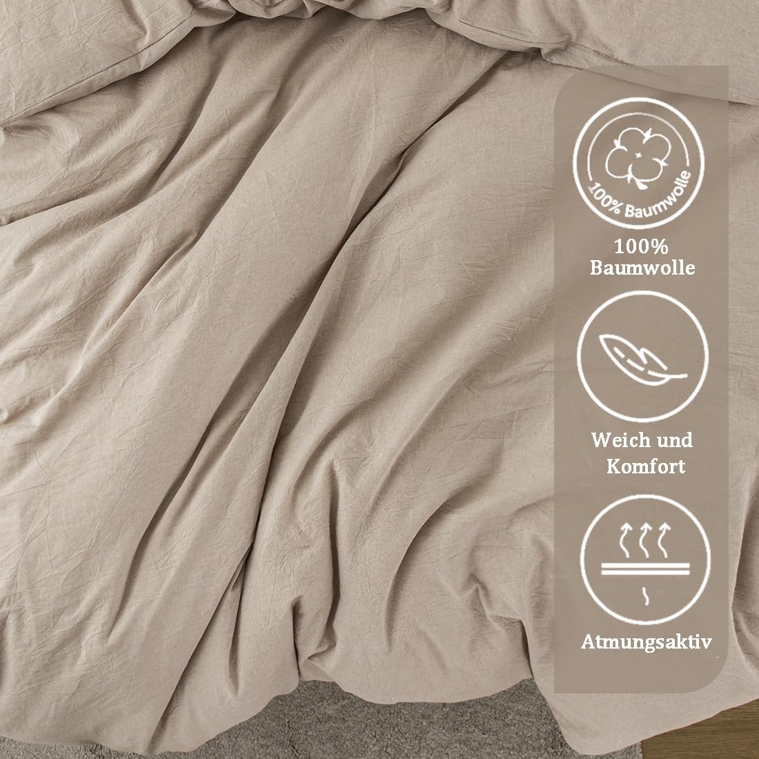 Thumbnail 2 de Nesture Bettwäsche 135x200 aus 100 % gewaschener Baumwolle in Beige (2-teilig)