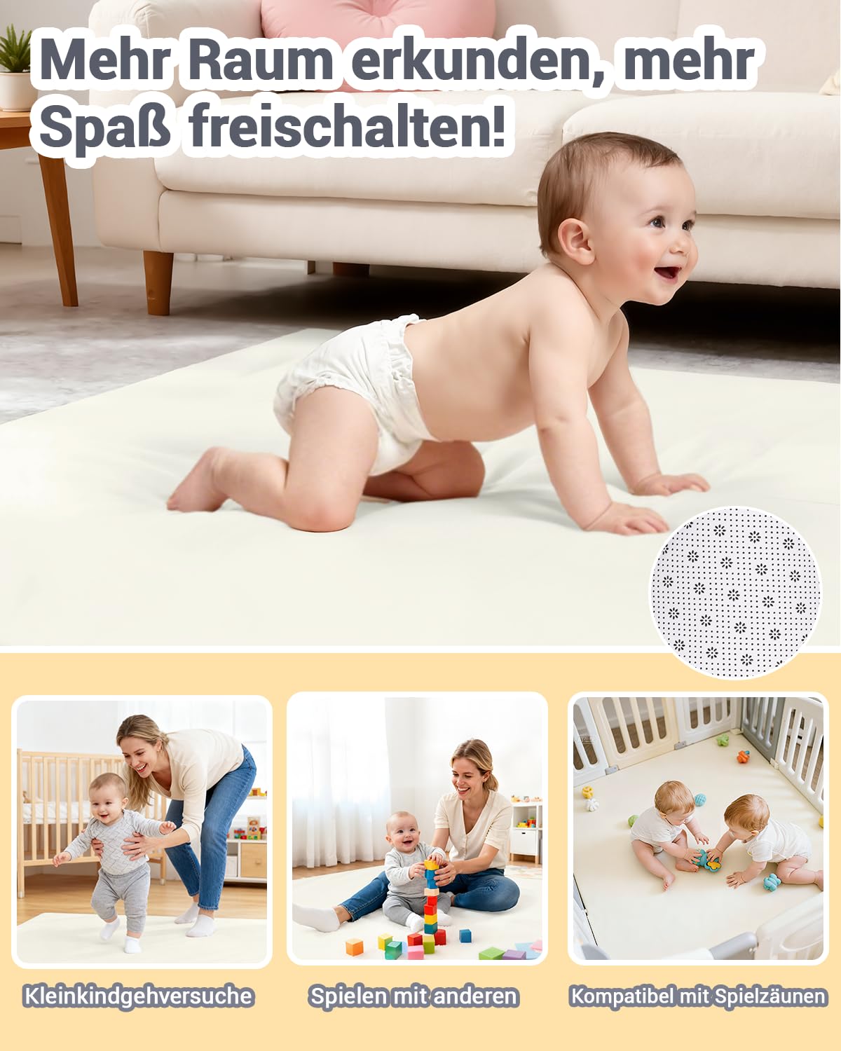 Thumbnail 6 de Favodormir Dicke Spielmatte Baby 127×127 cm – Beige Krabbelmatte mit Anti-Rutsch-Unterseite