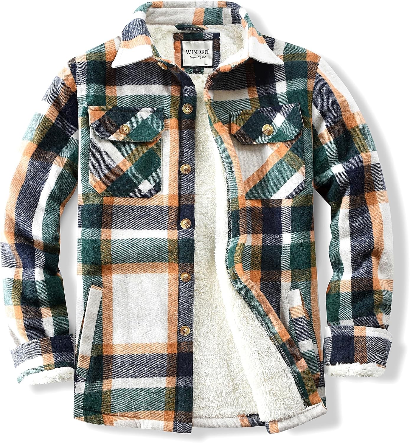 Detalle de WINDFIT Men's Sherpa-Lined Plaid Flannel Shirt Jacket, Button-Down
