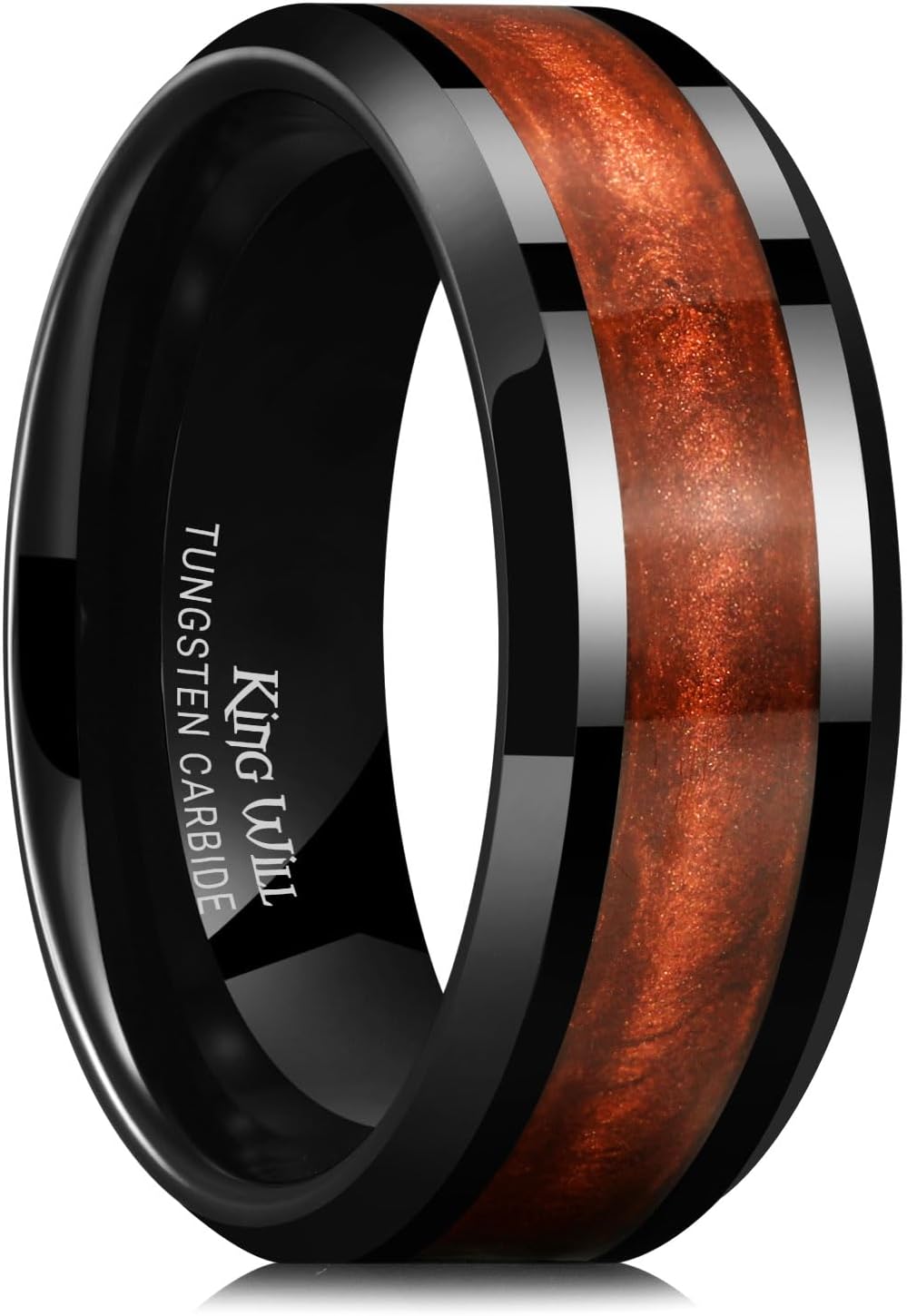 King Will Men’s Tungsten Carbide Wedding Band (8mm, Black with Star Coloured Inlay) – Comfort Fit