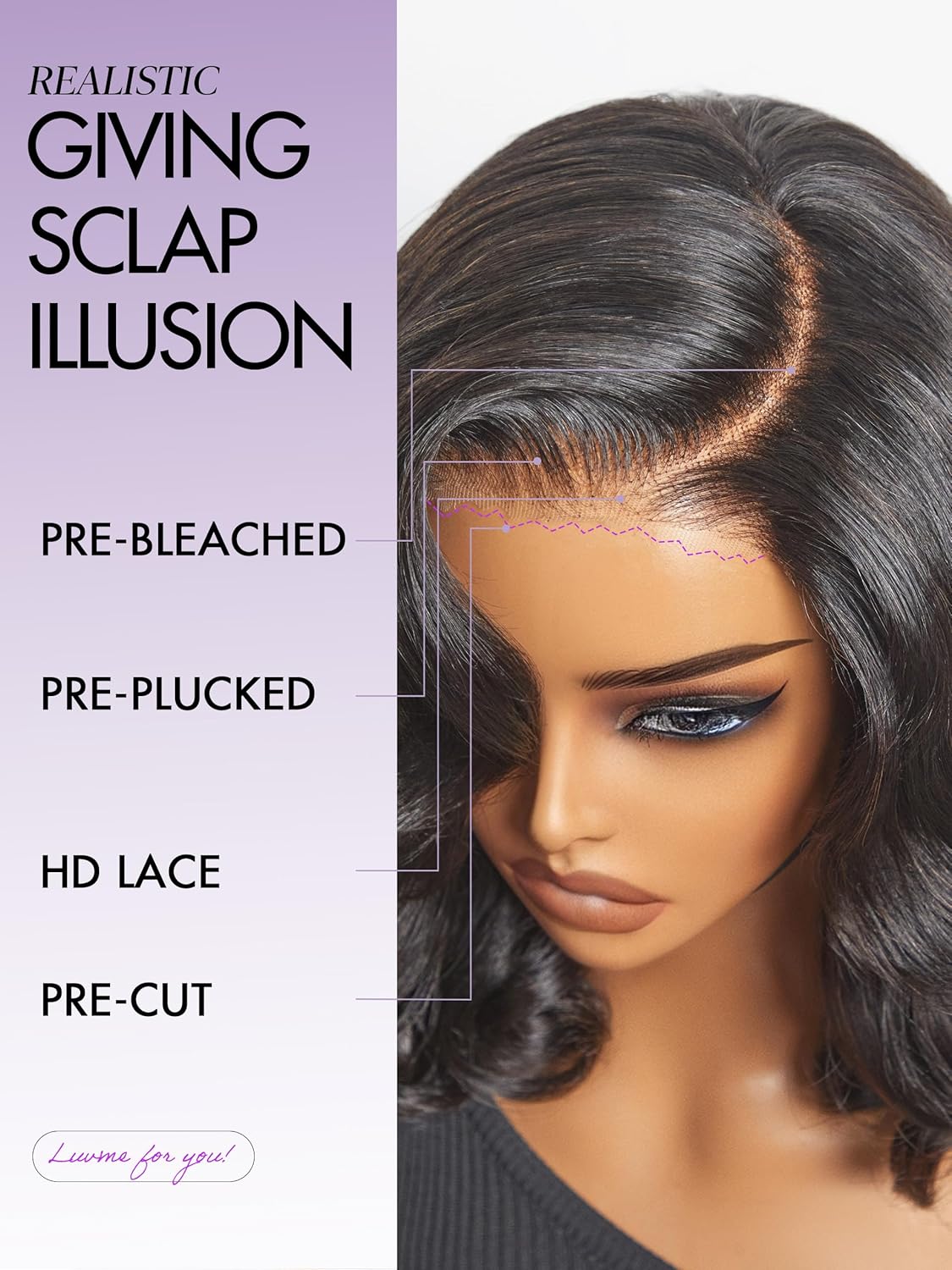 Thumbnail 3 de LUVME HAIR 18-inch 100% Human Hair Loose Wave Glueless Lace Front Wig (HD Lace, Pre-cut)