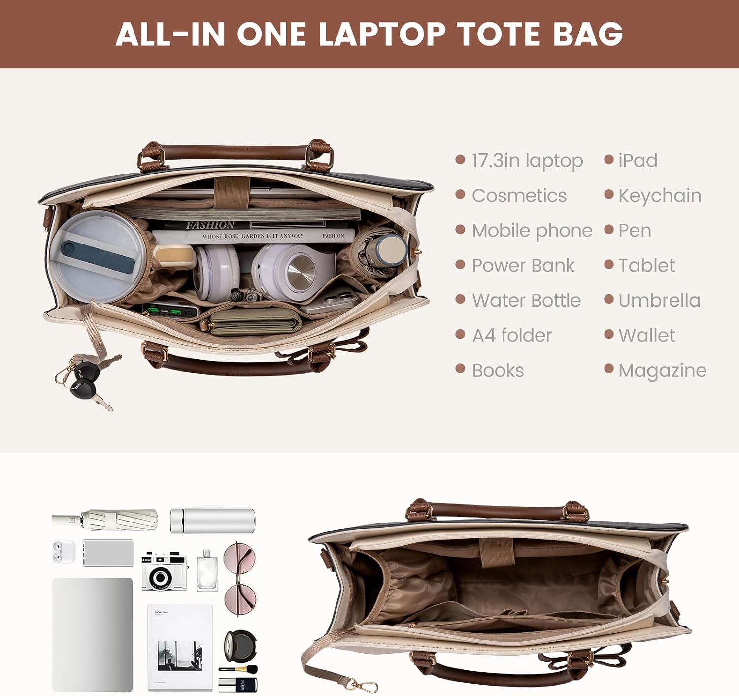 Detalle de LOVEVOOK Handtasche Damen Groß 17,3 Zoll – Elegante Akten- und Alltagstasche aus PU-Leder