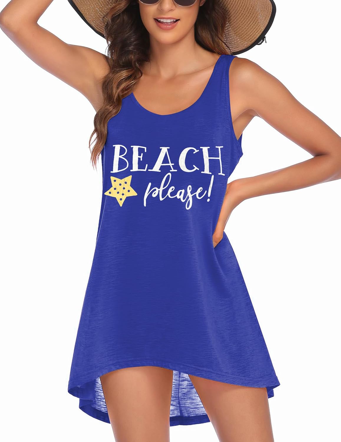 Detalle de Ekouaer Bikini Cover Up Summer : Robe de Plage sans Manches, ample et légère