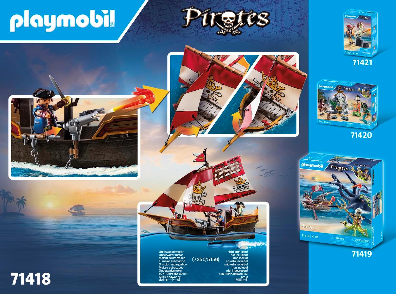 Detalle de PLAYMOBIL Pirates 71418 Piratenschiff – aufregende Abenteuer auf hoher See