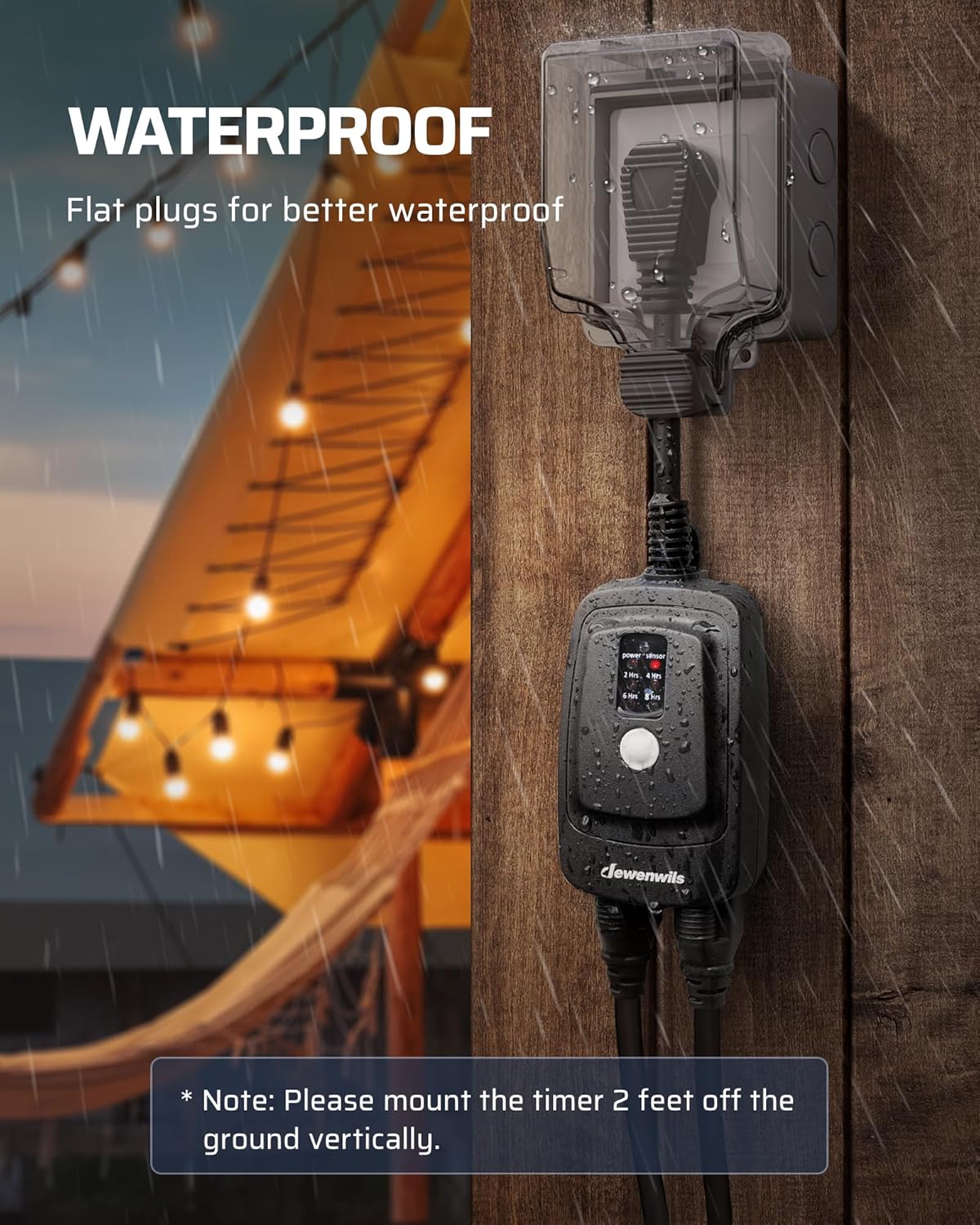 Detalle 1 de Dewenwils ODT12B Outdoor Timer with Remote, 2 Outlets and Dusk Sensor