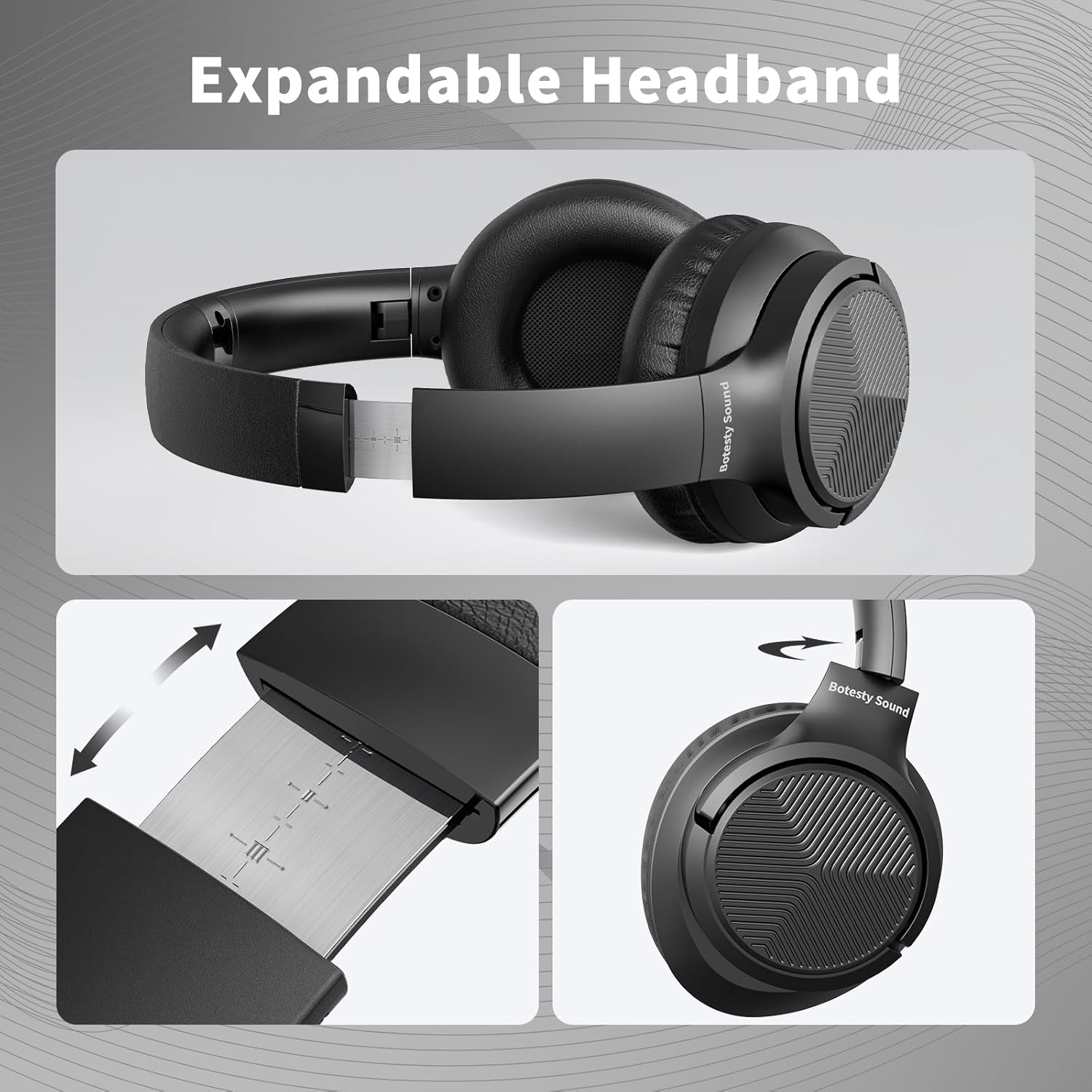 Thumbnail 2 de Botesty Sound Wired Headphones with Microphone – Over-Ear, Foldable, 3.5mm, 4.9ft Nylon Cord (Black)