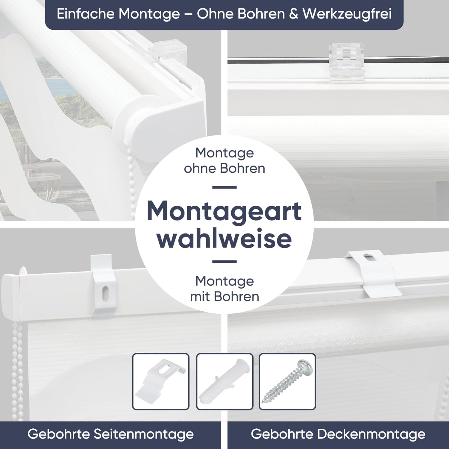 Thumbnail 5 de Sekey Doppelrollo Wellen Klemmfix ohne Bohren für Fenster – Duo Rollo Welle Jalousie Sonnenschutz, 85×130 cm, Weiß