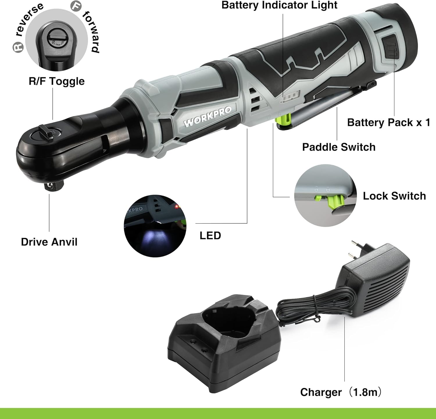 Detalle de WORKPRO Llave de Trinquete Eléctrica 12V 55 N.m