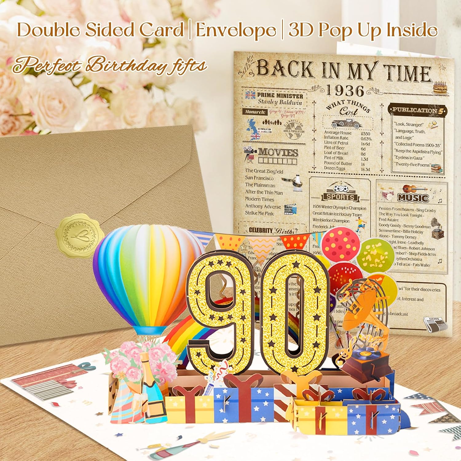 Detalle de 90th Birthday Card: Funny 3D Pop Up with Envelope