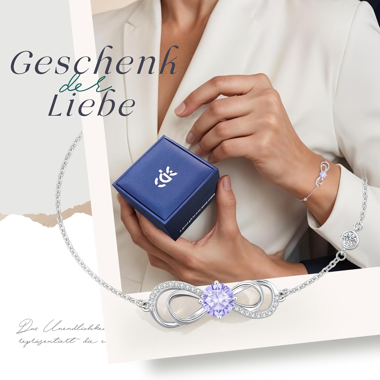 Thumbnail 5 de CDE Infinity Armband Damen Herz Geburtsstein in Roségold-Optik mit Zirkonia