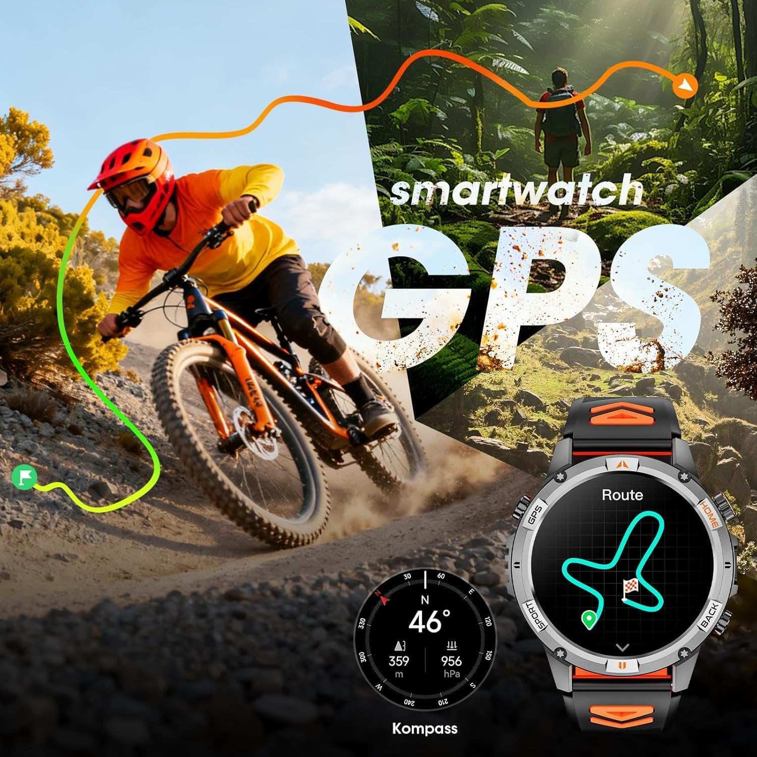 Detalle 2 de Joautrial Smartwatch Uomo Militare: GPS, Bussola e 100+ Modalità Sportive per Avventure All’Aperto
