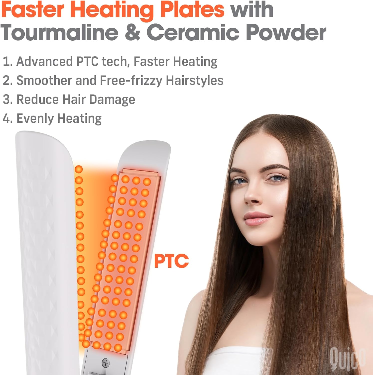 Thumbnail 6 de QUICO HC102A Hair Straightener, Dual Voltage Ceramic Flat Iron with 4 Heat Settings